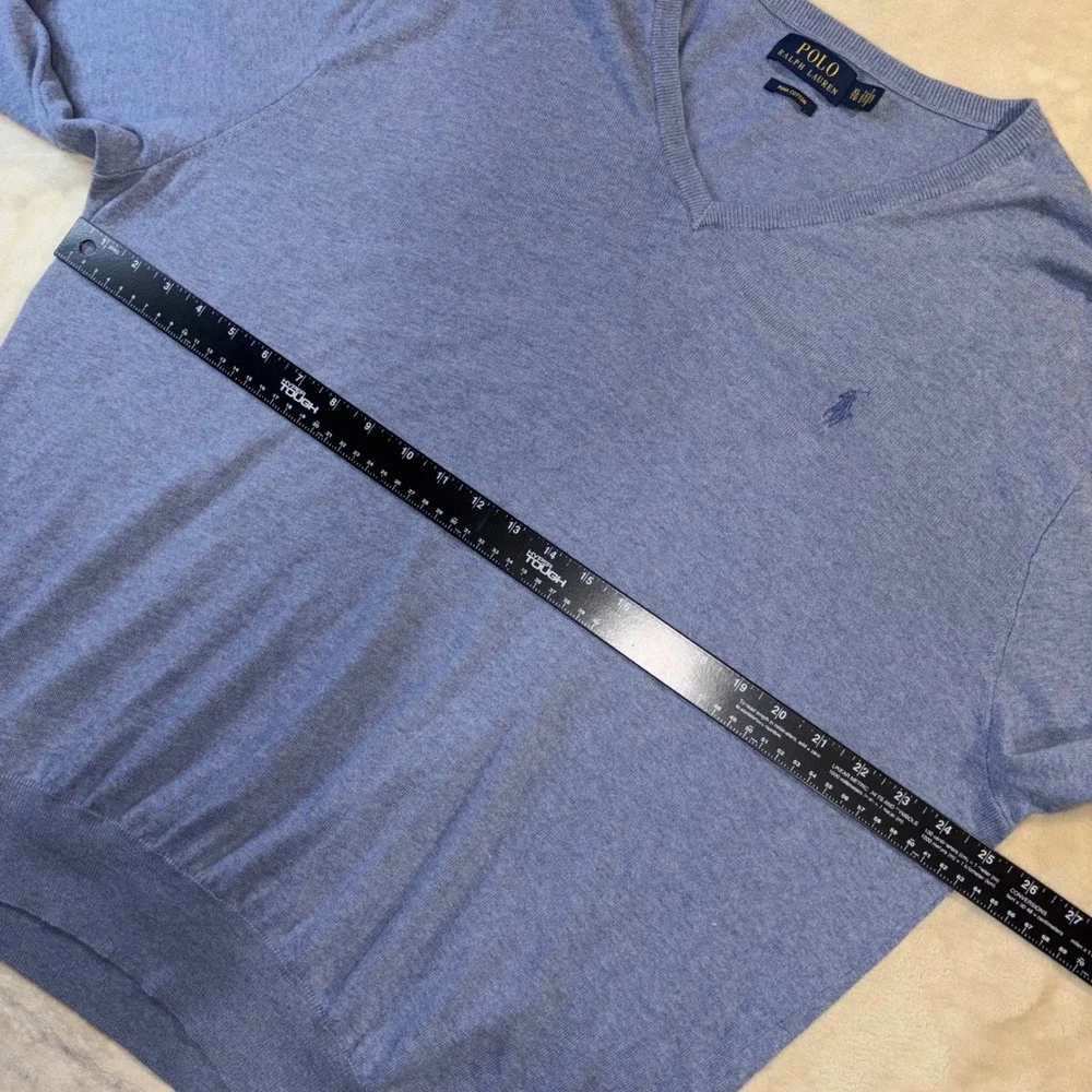 Polo Ralph Lauren Mens XL Pima Cotton V-Neck Sweater Blue Heather Knit Pony Logo